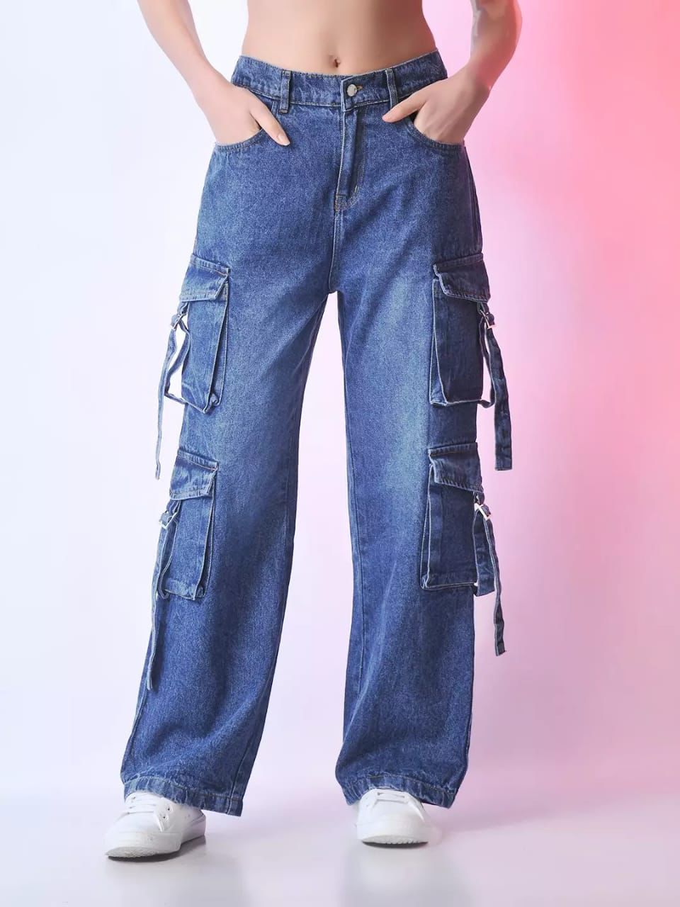 High Waist Multi Pocket's Denim Cargo High Waist Multi Pocket's Denim Cargo